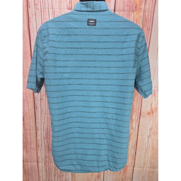 Vans Mens Blue Short Sleeve Button-Up Shirt Large - Barbed Wire Print - Picture 2 of 8